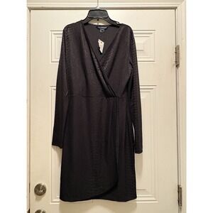 NWT French Connection Black Snakeskin Animal Print Embossed Faux Wrap Dress 14